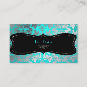 Carte De Visite PixDezines Faux argent baroque damask aqua