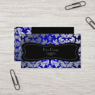 Carte De Visite PixDezines faux argent baroque damask bleu/noir