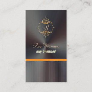 Carte De Visite PixDezines Faux Gold Filigree+Monogramme Pinstripe