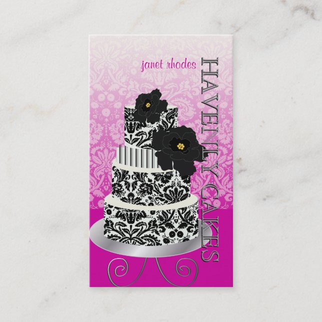 Carte De Visite PixDezines gâteau noir+blanc damassé/pâtisserie (Devant)