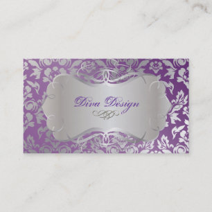 Carte De Visite PixDezines Haute Coutour Damask, Faux Silver