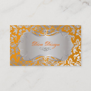 Carte De Visite PixDezines Haute Coutour Damask, Faux Silver
