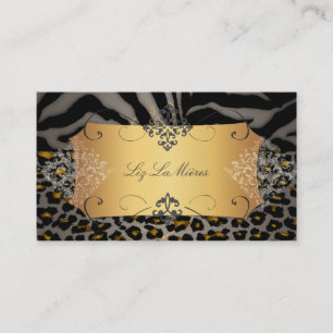Carte De Visite PixDezines léopard Vintage, zèbre + damas
