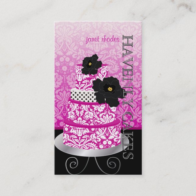 Carte De Visite PixDezines Magenta+White damask cake/pâtisserie (Devant)