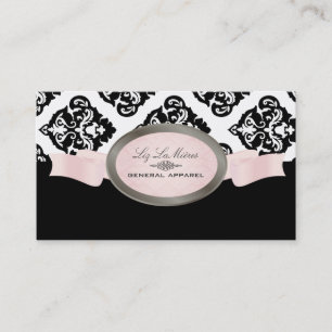 Carte De Visite PixDezines noir, rose, blanc Olivia Damask