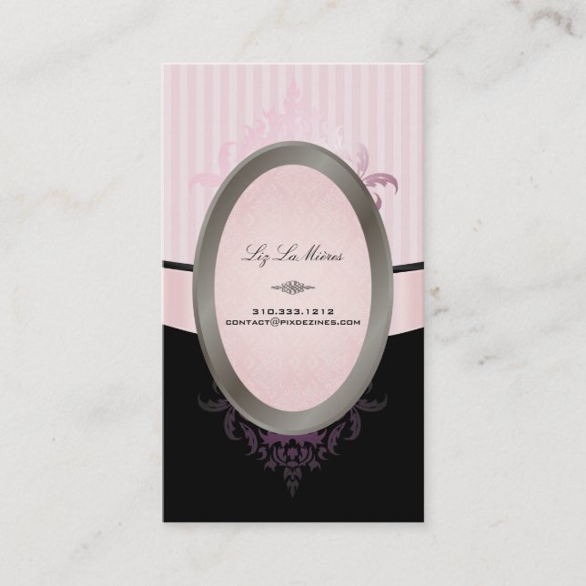 Carte De Visite PixDezines noir, rose, blanc, rayures ajustables (Devant)