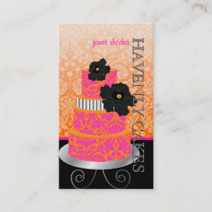 Carte De Visite PixDezines Orange+Hot Pink damask cake/pâtisserie