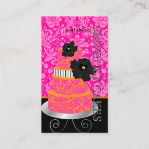 Carte De Visite PixDezines Orange+Hot Pink damask cake/pâtisserie