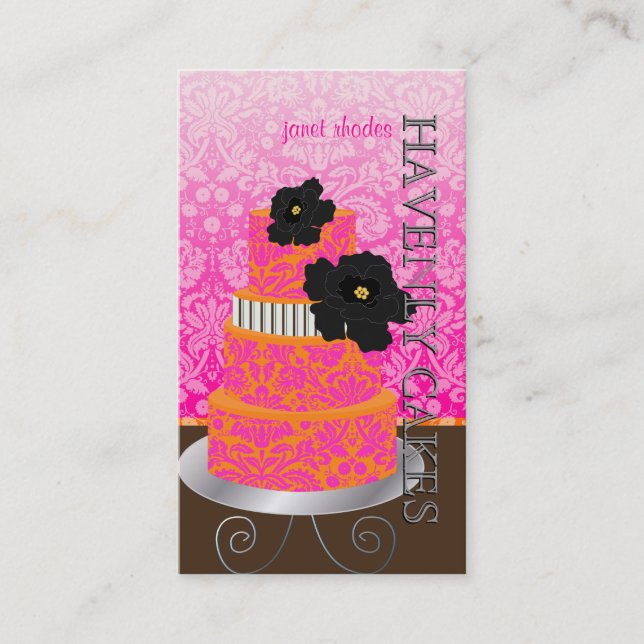 Carte De Visite PixDezines Orange+Hot Pink damask gâteau/pâtisseri (Devant)