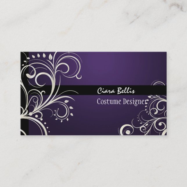 Carte De Visite PixDezines Perle Stylish Swirls+gem violet (Devant)