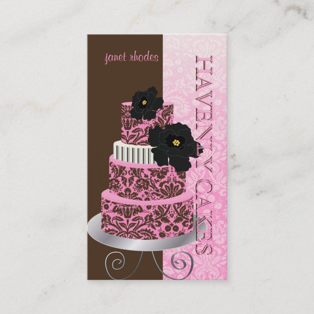 Carte De Visite PixDezines Pink Chocolate damask cake/pâtisserie (Devant)