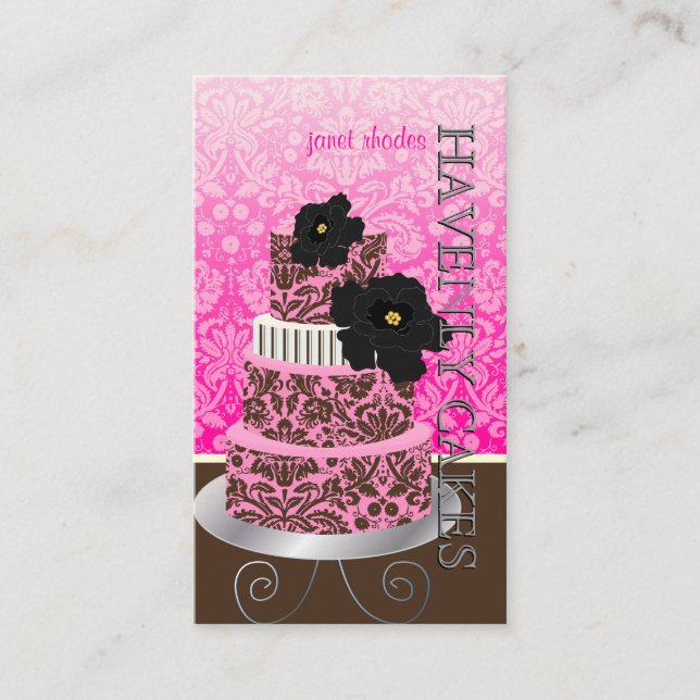 Carte De Visite PixDezines Pink Chocolate damask cake/pâtisserie (Devant)