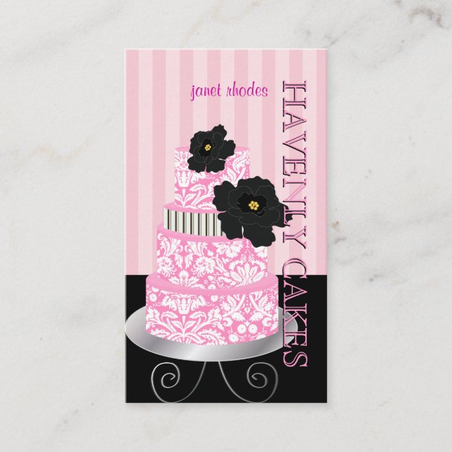 Carte De Visite PixDezines Pink stripes+damask cake/pâtisserie (Devant)