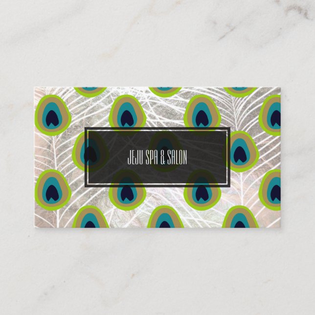 Carte De Visite PixDezines plumes paon/faux argent (Devant)