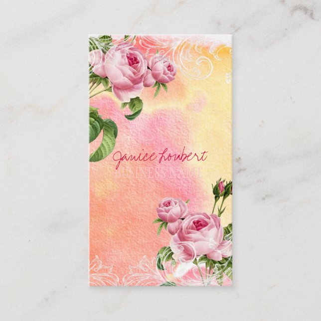 Carte De Visite PixDezines roses vintages/aquarelle (Devant)