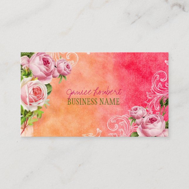 Carte De Visite PixDezines roses vintages/aquarelle (Devant)