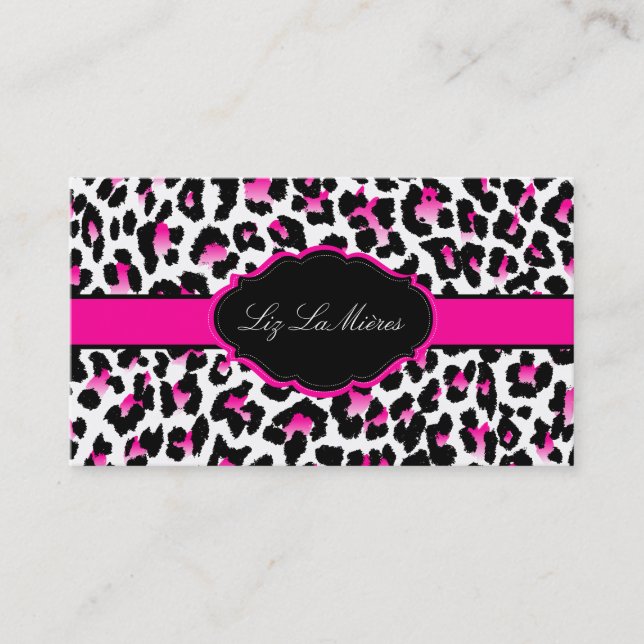 Carte De Visite PixDezines Sassy, papier cheetah/rose chaud+noir (Devant)