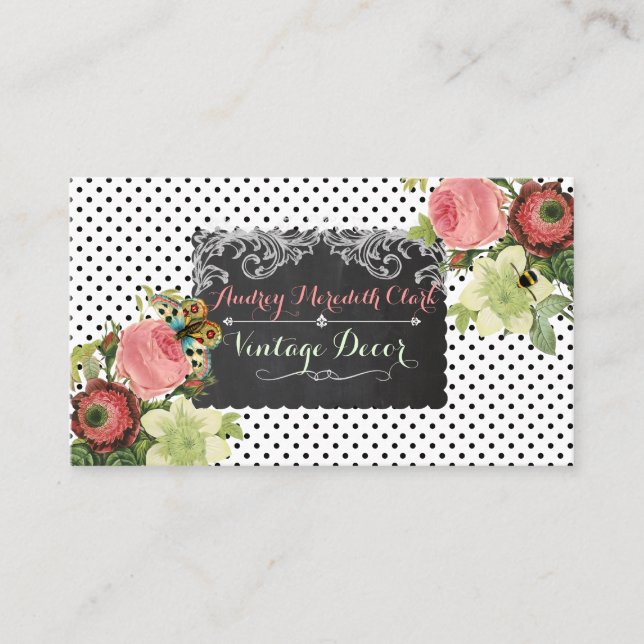 Carte De Visite PixDezines, tableau de bord+roses vintages (Devant)