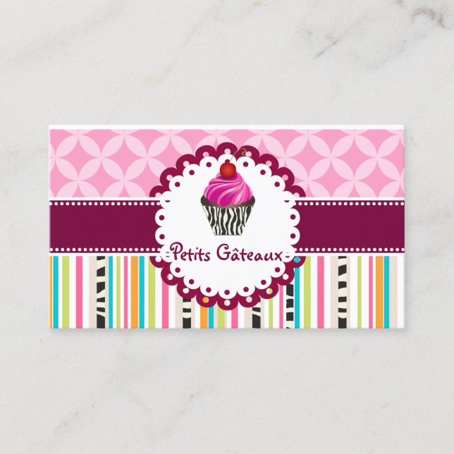 Carte De Visite PixDezines tourbillons fraises cupcake+bandes (Devant)