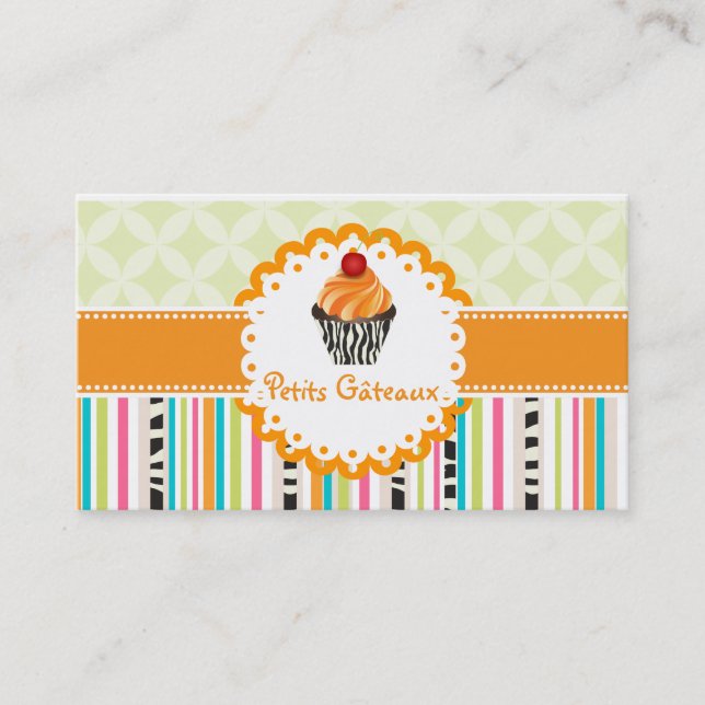 Carte De Visite PixDezines tourbillons tangerines cupcake+bandes (Devant)