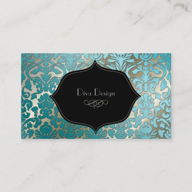 Carte De Visite PixDezines turquoise flore damask/do-it-yourself a (Devant)