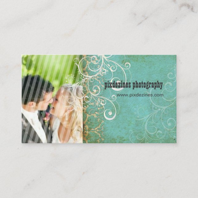 Carte De Visite PixDezines Vintage Grunge Damask / Aqua (Devant)
