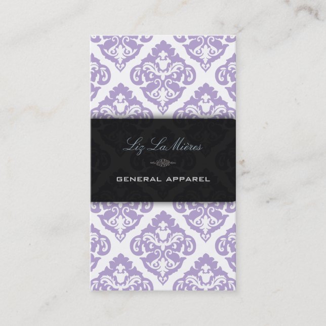Carte De Visite PixDezines violet + blanc Olivia Damask (Devant)