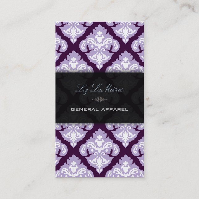 Carte De Visite PixDezines violet + blanc Olivia Damask (Devant)