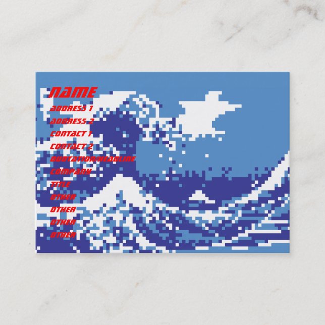 Carte De Visite Pixel Tsunami Bleu 8 Bit Pixel Art (Devant)