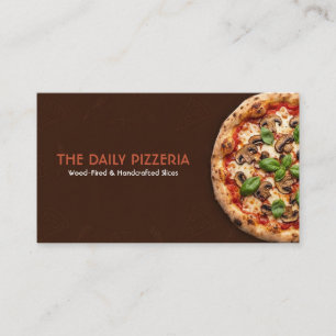 Carte De Visite Pizza à la ligne de champignons bruns profonds Doo