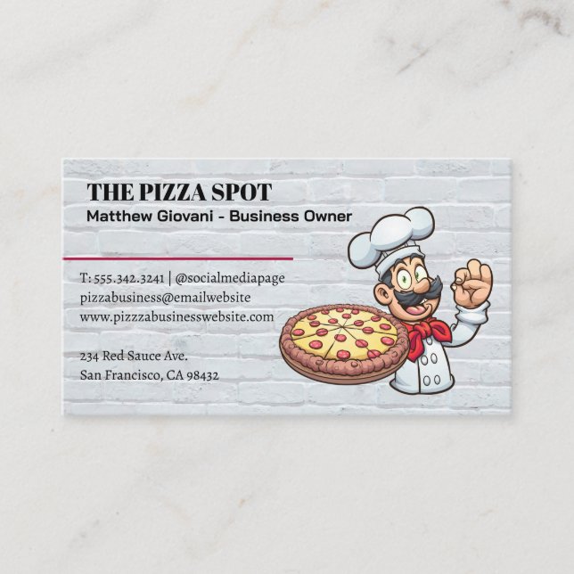 Carte De Visite Pizza Chef Tenant Pie (Devant)