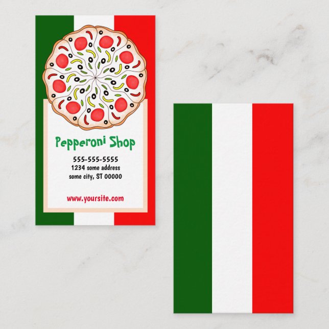 Carte De Visite pizza italienne Pepperoni boutique ou restaurant (Devant / Derrière)