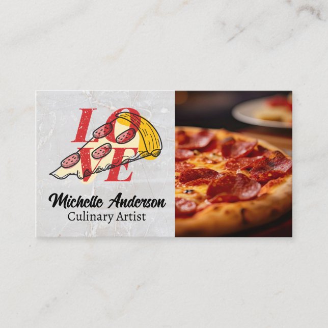 Carte De Visite Pizza Pepperoni | Coupe d'amour de la tarte (Devant)