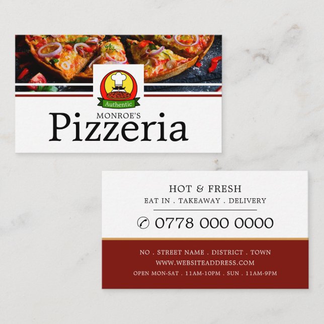 Carte De Visite Pizza Restaurant, Pizzeria Publicité (Devant / Derrière)