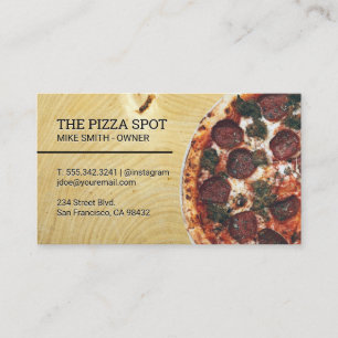 Carte De Visite Pizza sur table en bois