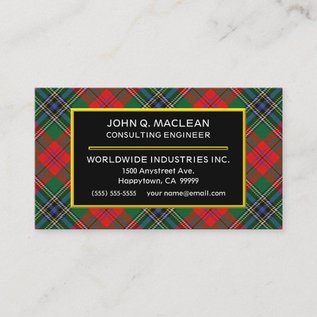 Carte De Visite Plaid de tartan rouge de MacLean de clan écossais (Devant)
