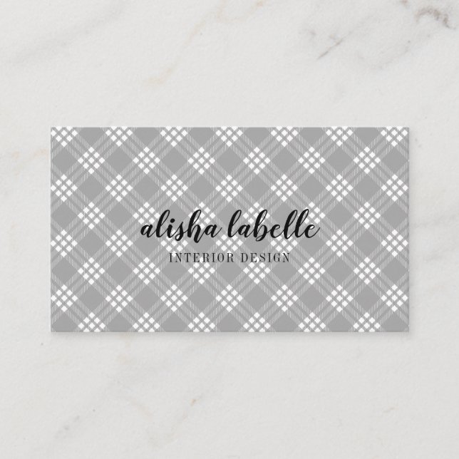 Carte De Visite Plaid gris clair chic et moderne (Devant)