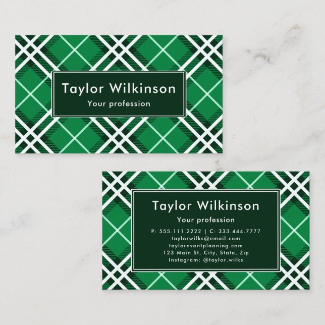 Carte De Visite Plaid Vert (Devant / Derrière)