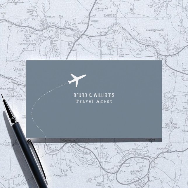 Carte De Visite Plan blanc Agent de voyage bleu (Créateur téléchargé)