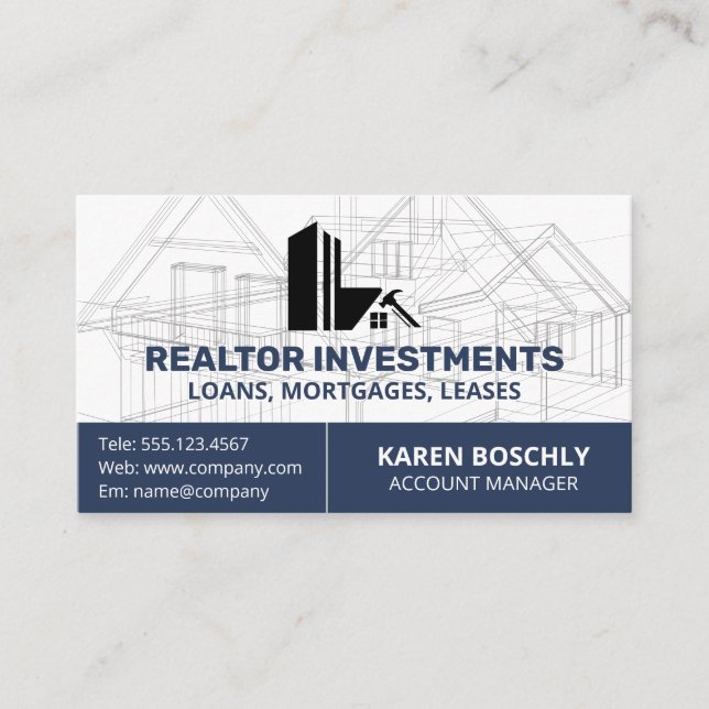 Carte De Visite Plan d'architecture | Logo de propriété (Devant)