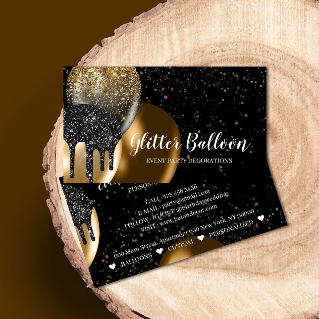 Carte De Visite Plan d'événement de décoration de fête noire Ballo (Créateur téléchargé)