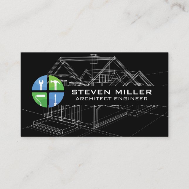 Carte De Visite Plan directeur | Architecte | Ingénierie (Devant)