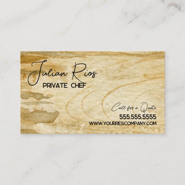 Carte De Visite Planche à découper Restaurant Chef Aquarelle (Devant)
