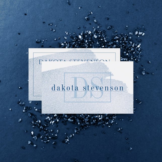 Carte De Visite Planche de bleu | Monogramme d'aquarelle Azure cla (Créateur téléchargé)