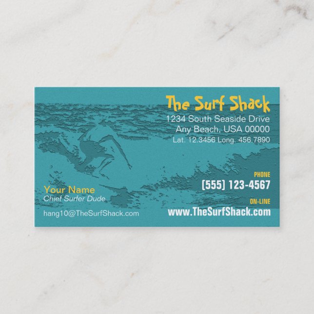 Carte De Visite Planche de surf, Plage, Magasin côtier et de surf  (Devant)