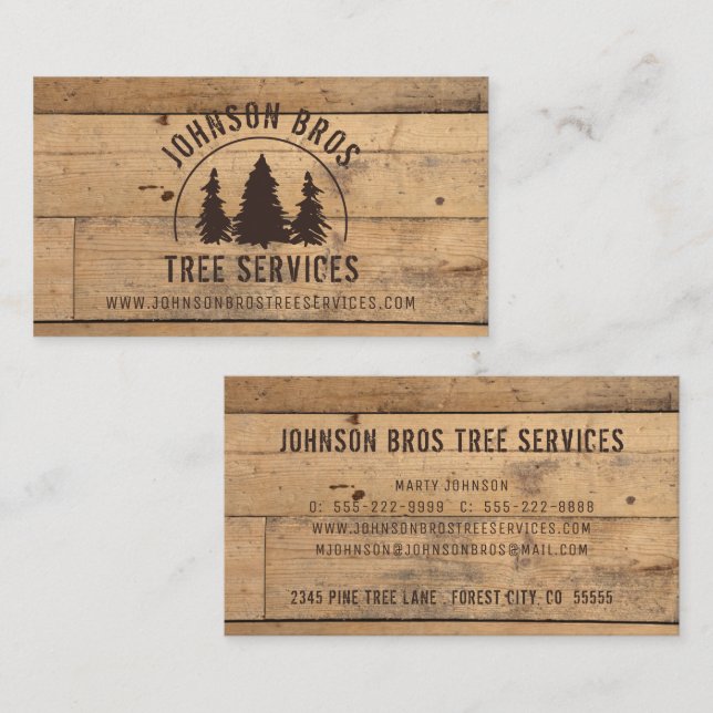 Carte De Visite Planches de bois d'arbres rustiques (Devant / Derrière)
