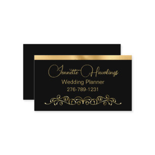 Carte De Visite Planificateur de mariage élégant noir et or