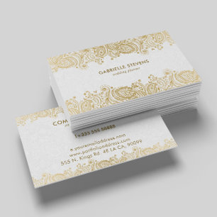 Carte De Visite Planificateur de mariage élégant or et blanc Paisl