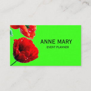 Carte De Visite Planificateur d'événement Fleurs de pavot rouge fl