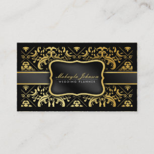 Carte De Visite Planificateur élégant de mariage damassé de noi